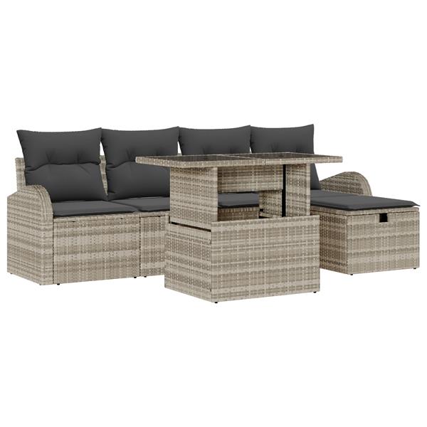Grote foto vidaxl 6 delige tuinsofa set met kussens lichtgrijs poly rattan tuin en terras tuinmeubelen