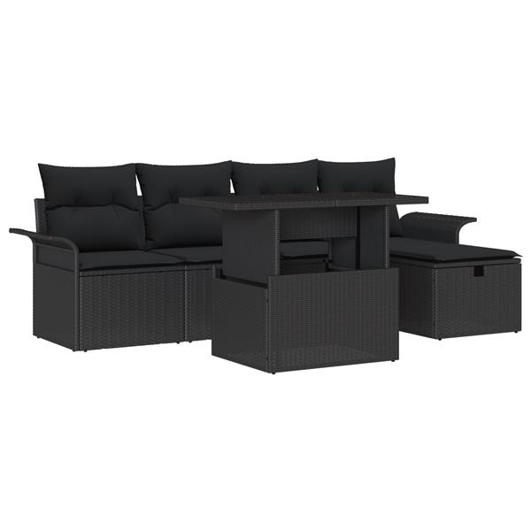 Grote foto vidaxl 6 delige ligbedset met kussens zwart poly rattan tuin en terras tuinmeubelen