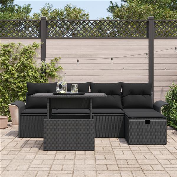Grote foto vidaxl 6 delige ligbedset met kussens zwart poly rattan tuin en terras tuinmeubelen