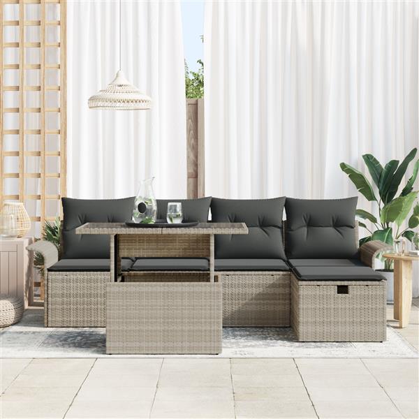 Grote foto vidaxl 6 delige tuinsofa set met kussens lichtgrijs poly riet tuin en terras tuinmeubelen