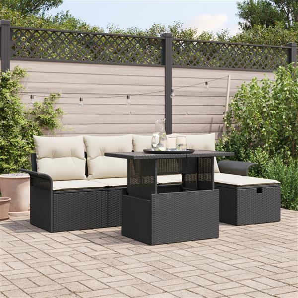 Grote foto vidaxl 6 delige tuinset met kussens zwart poly rattan tuin en terras tuinmeubelen