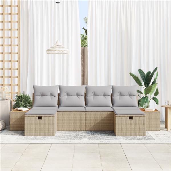 Grote foto vidaxl 6 delige tuinbankenset met kussens poly rattan beige tuin en terras tuinmeubelen