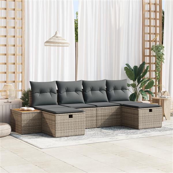 Grote foto vidaxl 6 delige tuinbankenset met kussens poly rattan grijs tuin en terras tuinmeubelen
