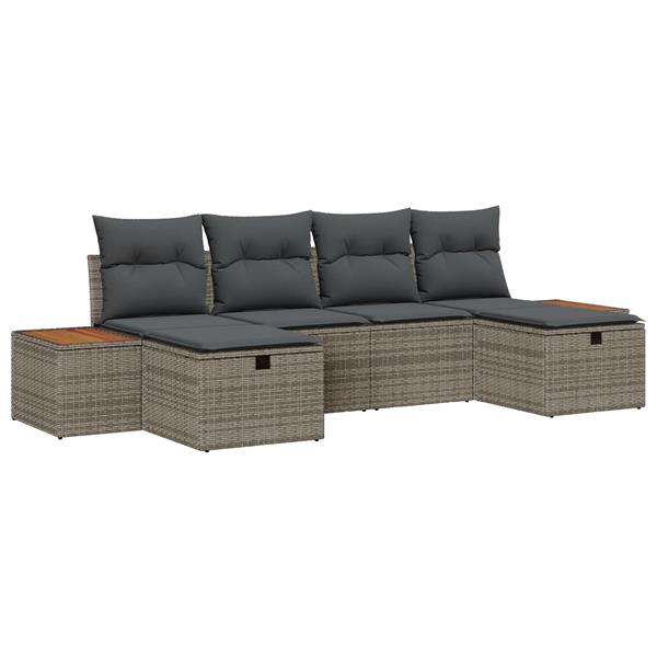 Grote foto vidaxl 6 delige tuinbankenset met kussens poly rattan grijs tuin en terras tuinmeubelen