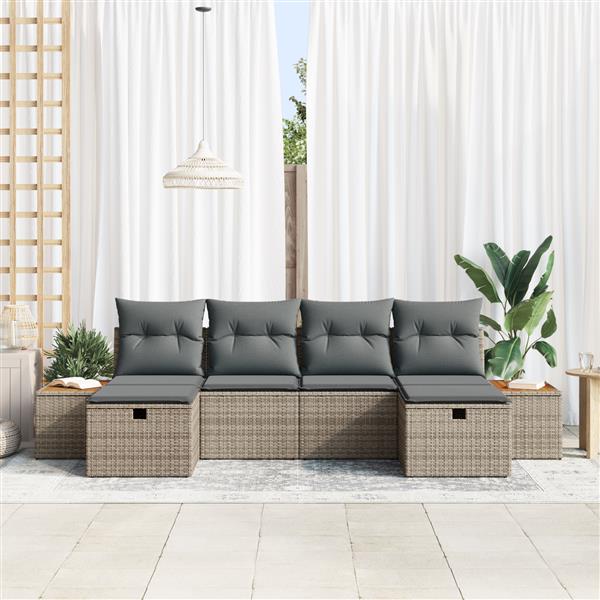Grote foto vidaxl 6 delige tuinbankenset met kussens poly rattan grijs tuin en terras tuinmeubelen