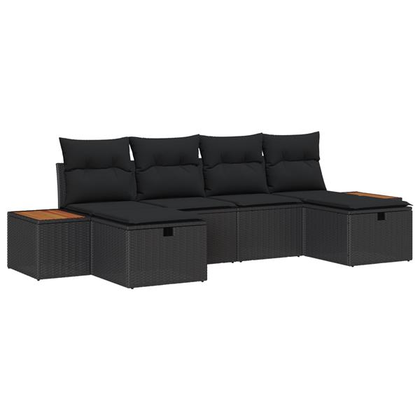Grote foto vidaxl 6 delige tuinset met kussens zwart poly rattan tuin en terras tuinmeubelen