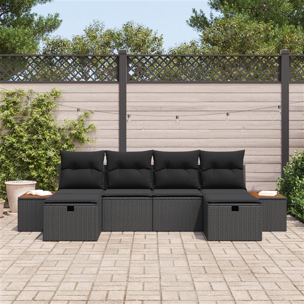 Grote foto vidaxl 6 delige tuinset met kussens zwart poly rattan tuin en terras tuinmeubelen
