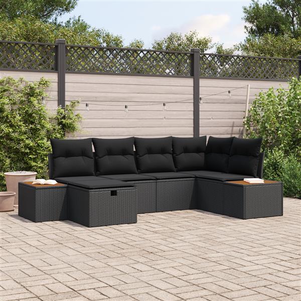 Grote foto vidaxl 6 delige tuinset met kussens in zwart poly rattan tuin en terras tuinmeubelen