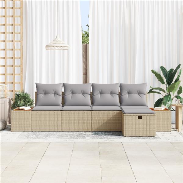 Grote foto vidaxl 5 delige tuinset met kussens beige van poly rattan tuin en terras tuinmeubelen