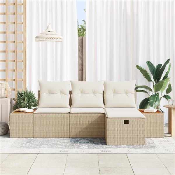 Grote foto vidaxl 4 delige tuinbankenset met kussens poly rattan beige tuin en terras tuinmeubelen