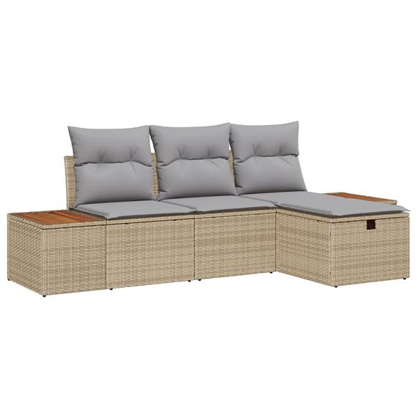 Grote foto vidaxl 4 delige tuinbankenset met kussens poly rattan beige tuin en terras tuinmeubelen