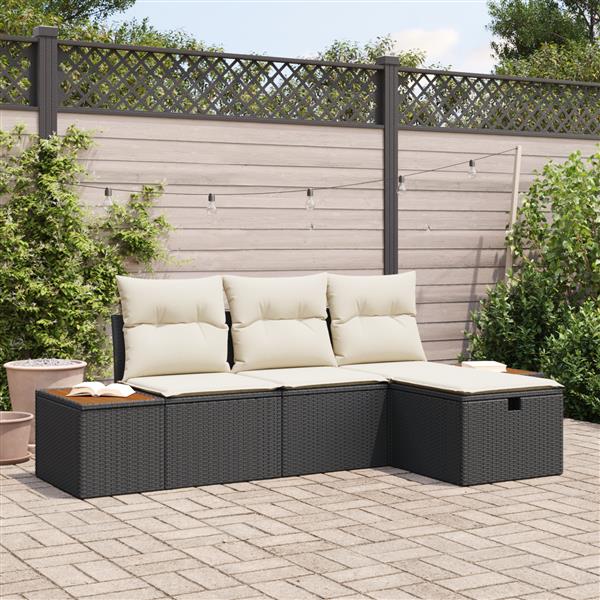 Grote foto vidaxl 4 delige tuinbankenset met kussens poly rattan zwart tuin en terras tuinmeubelen
