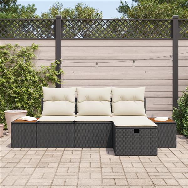 Grote foto vidaxl 4 delige tuinbankenset met kussens poly rattan zwart tuin en terras tuinmeubelen