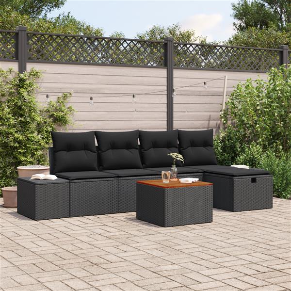 Grote foto vidaxl 6 delige tuinsofa set met kussens zwart poly rattan tuin en terras tuinmeubelen