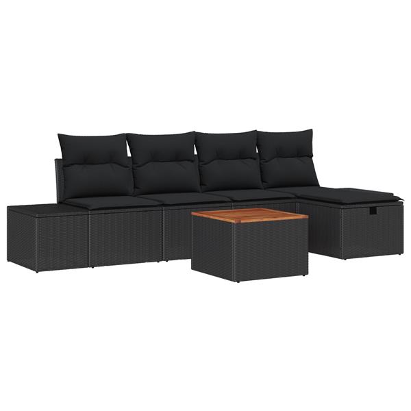 Grote foto vidaxl 6 delige tuinsofa set met kussens zwart poly rattan tuin en terras tuinmeubelen