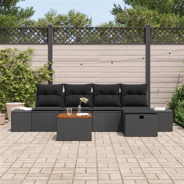 Grote foto vidaxl 6 delige tuinsofa set met kussens zwart poly rattan tuin en terras tuinmeubelen