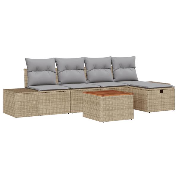 Grote foto vidaxl 6 delige tuinsofa set met kussens in beige poly rattan tuin en terras tuinmeubelen