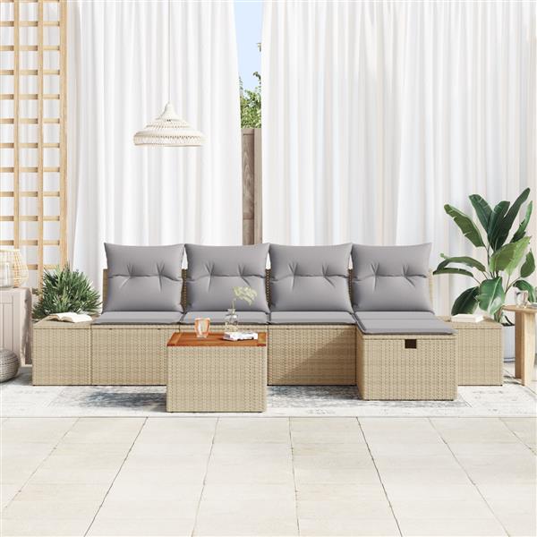 Grote foto vidaxl 6 delige tuinsofa set met kussens in beige poly rattan tuin en terras tuinmeubelen