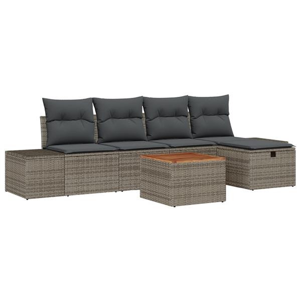 Grote foto vidaxl 6 delige tuinset met kussens in grijs poly rattan tuin en terras tuinmeubelen