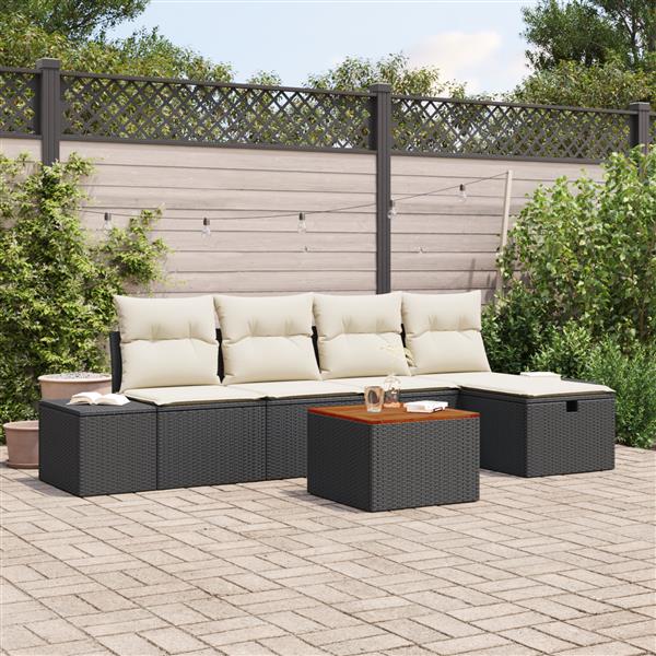 Grote foto vidaxl 6 delige tuinset met kussens zwart poly rattan tuin en terras tuinmeubelen
