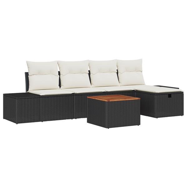 Grote foto vidaxl 6 delige tuinset met kussens zwart poly rattan tuin en terras tuinmeubelen
