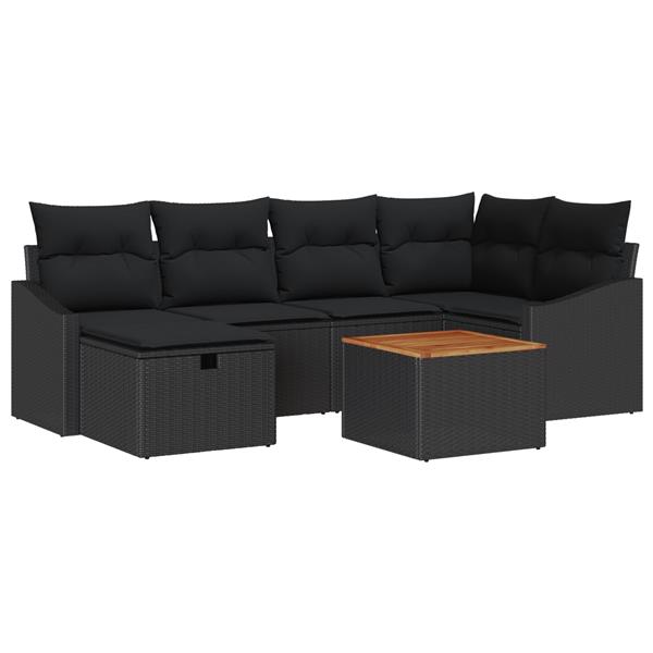 Grote foto vidaxl 7 delige tuinbankenset met kussens poly rattan zwart tuin en terras tuinmeubelen