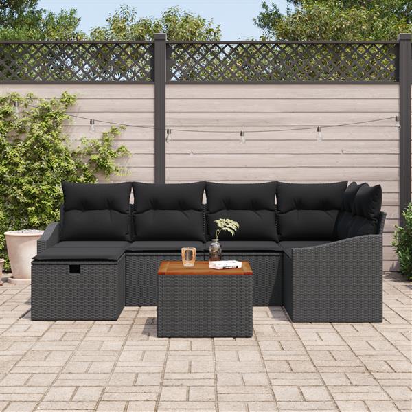 Grote foto vidaxl 7 delige tuinbankenset met kussens poly rattan zwart tuin en terras tuinmeubelen