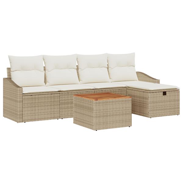 Grote foto vidaxl 6 delige tuinbankenset met kussens poly rattan beige tuin en terras tuinmeubelen