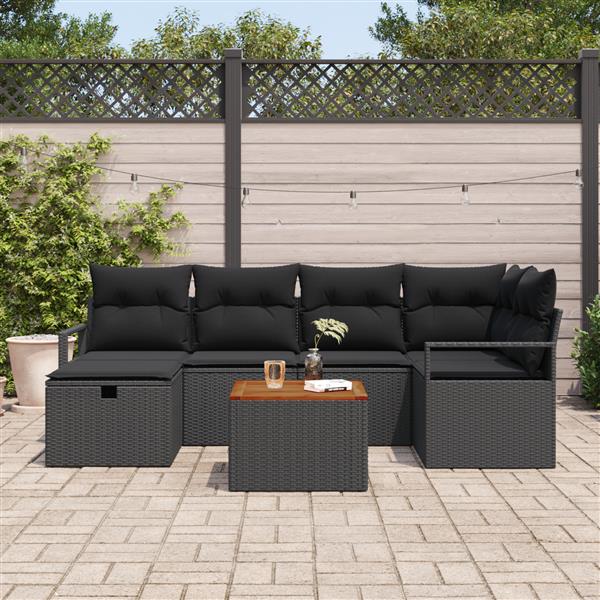 Grote foto vidaxl 7 delige tuinbankenset met kussens poly rattan zwart tuin en terras tuinmeubelen