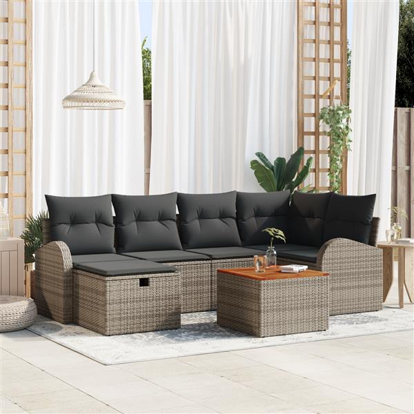 Grote foto vidaxl 7 delige tuinbankenset met kussens poly rattan grijs tuin en terras tuinmeubelen