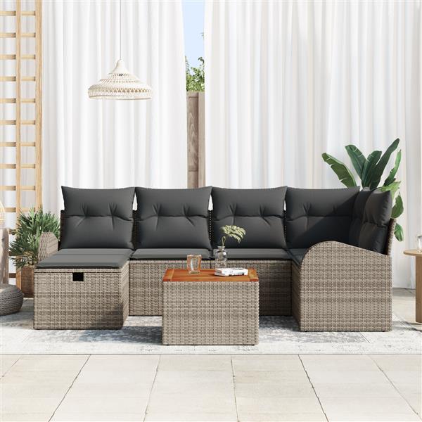 Grote foto vidaxl 7 delige tuinbankenset met kussens poly rattan grijs tuin en terras tuinmeubelen