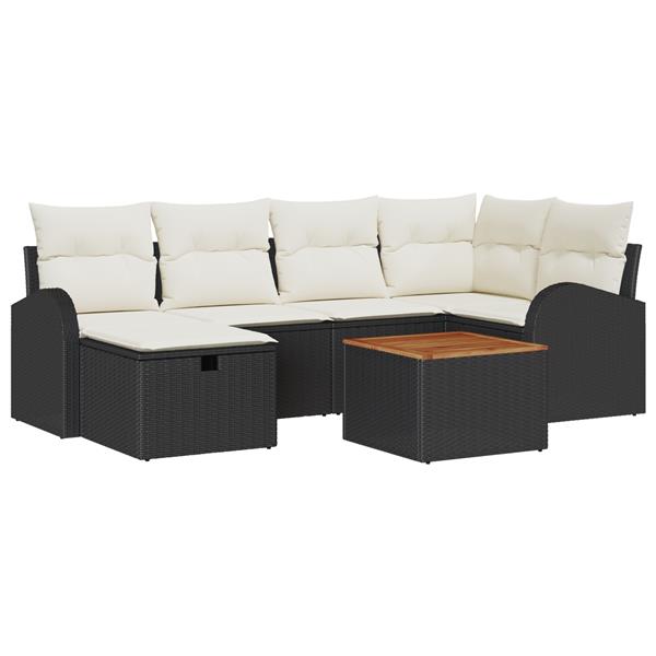 Grote foto vidaxl 7 delige ligbed set met kussens zwart poly rattan tuin en terras tuinmeubelen