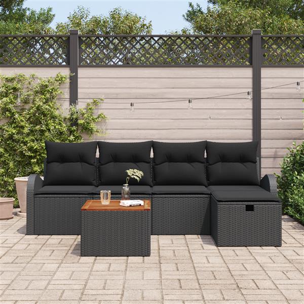 Grote foto vidaxl 6 delige tuinset met kussens zwart poly rattan tuin en terras tuinmeubelen