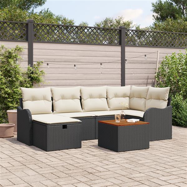 Grote foto vidaxl 7 delige tuinset met kussens zwart poly rattan tuin en terras tuinmeubelen