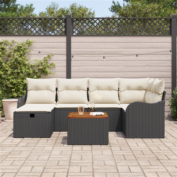 Grote foto vidaxl 7 delige tuinset met kussens zwart poly rattan tuin en terras tuinmeubelen