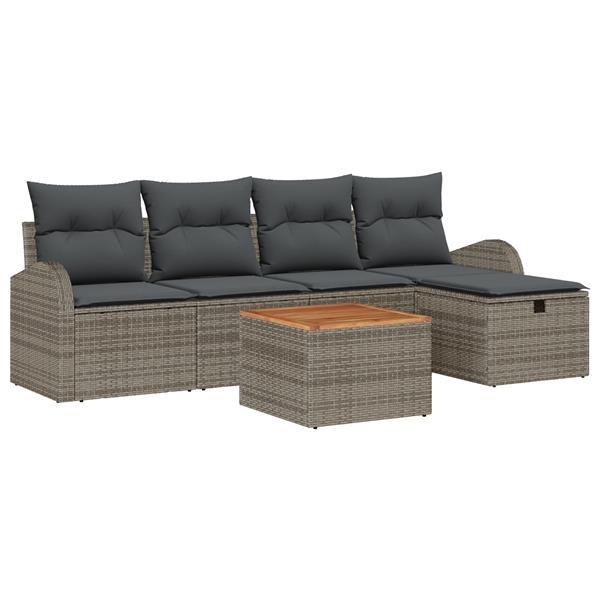 Grote foto vidaxl 6 delige tuinbankenset met kussens poly rattan grijs tuin en terras tuinmeubelen