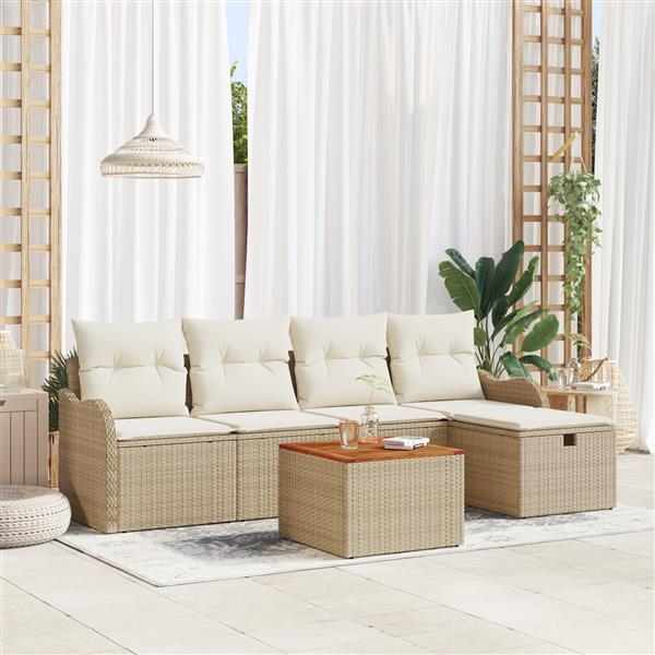 Grote foto vidaxl 6 delige tuinbankenset met kussens poly rattan beige tuin en terras tuinmeubelen