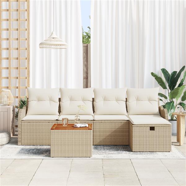 Grote foto vidaxl 6 delige tuinbankenset met kussens poly rattan beige tuin en terras tuinmeubelen