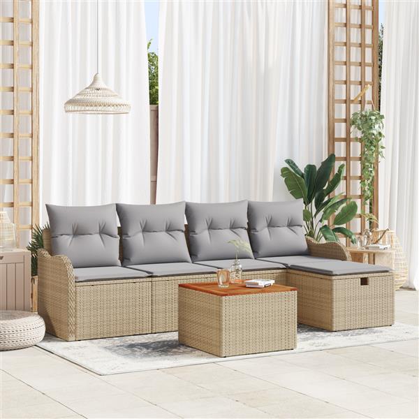 Grote foto vidaxl 6 delige tuinbankenset met kussens poly rattan beige tuin en terras tuinmeubelen