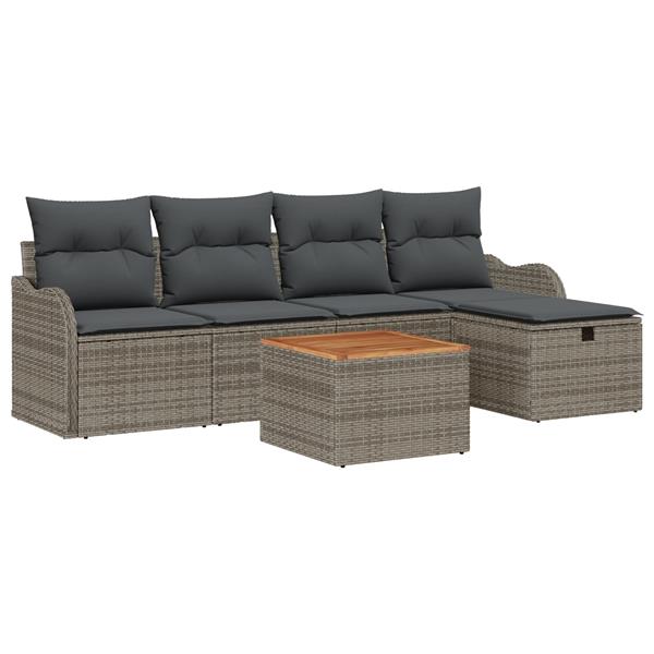 Grote foto vidaxl 6 delige tuinbankenset met kussens poly rattan grijs tuin en terras tuinmeubelen