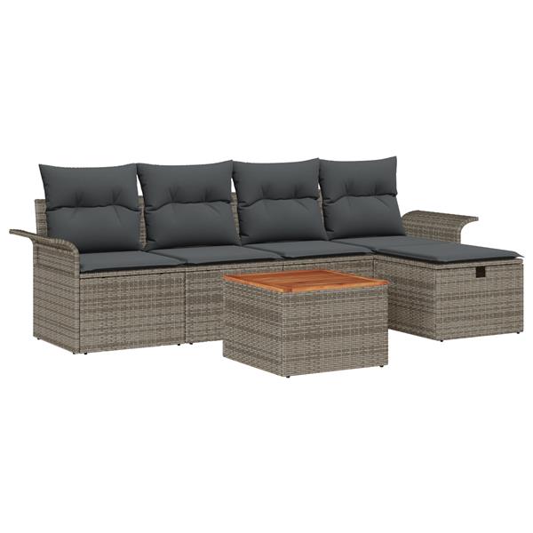 Grote foto vidaxl 6 delige tuinbankenset met kussens poly rattan grijs tuin en terras tuinmeubelen