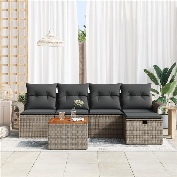 Grote foto vidaxl 6 delige tuinbankenset met kussens poly rattan grijs tuin en terras tuinmeubelen
