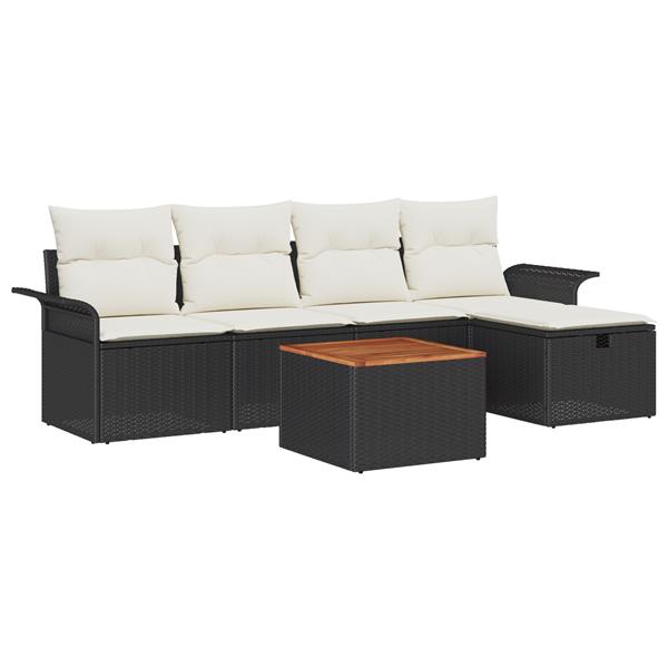 Grote foto vidaxl 6 delige tuinset met kussens zwart poly rattan tuin en terras tuinmeubelen