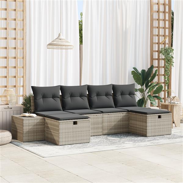 Grote foto vidaxl 6 delige tuinsofa set met kussens lichtgrijs poly rattan tuin en terras tuinmeubelen