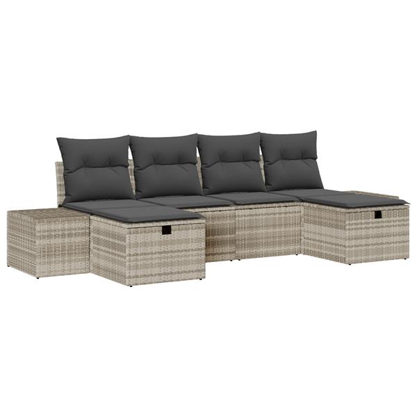 Grote foto vidaxl 6 delige tuinsofa set met kussens lichtgrijs poly rattan tuin en terras tuinmeubelen