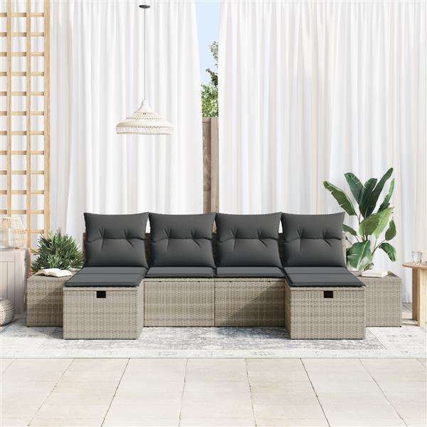 Grote foto vidaxl 6 delige tuinsofa set met kussens lichtgrijs poly rattan tuin en terras tuinmeubelen