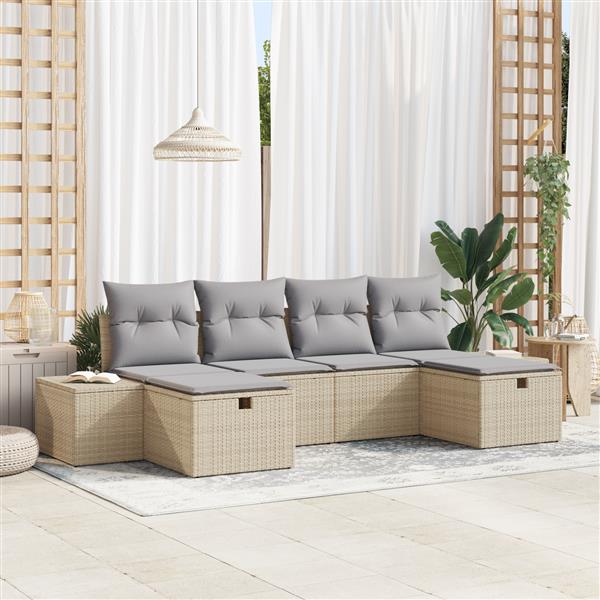Grote foto vidaxl 6 delige tuinset met kussens in beige van poly rattan tuin en terras tuinmeubelen