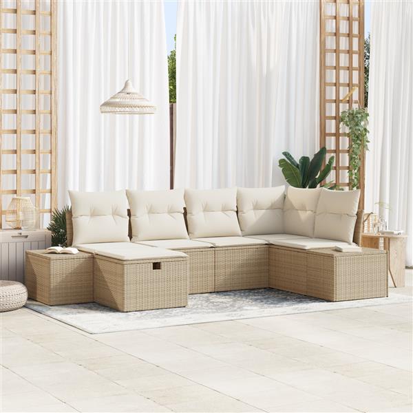 Grote foto vidaxl 6 delige tuinset met kussens in beige poly rattan tuin en terras tuinmeubelen