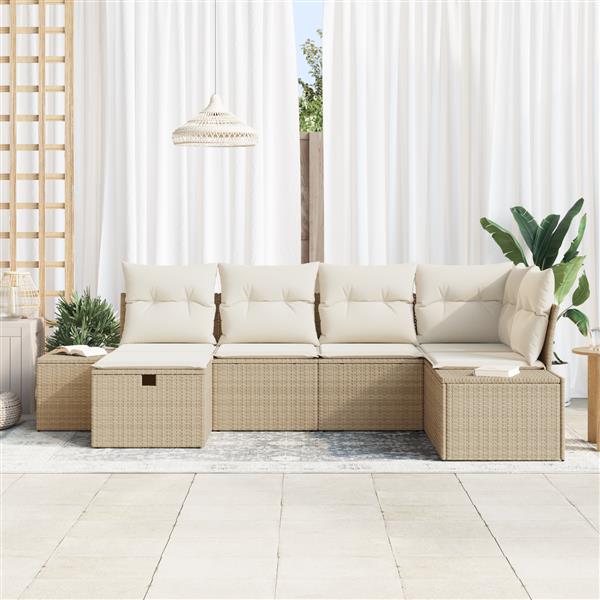 Grote foto vidaxl 6 delige tuinset met kussens in beige poly rattan tuin en terras tuinmeubelen