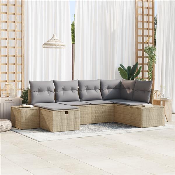 Grote foto vidaxl 6 delige tuinbankenset met kussens poly rattan beige tuin en terras tuinmeubelen